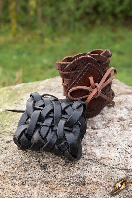 Braided bracelet, black, leather