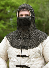 Chainmail coif with square ventail, bronzed, 8 mm