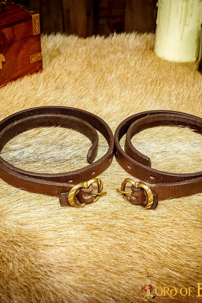 Medieval leather garters, brown