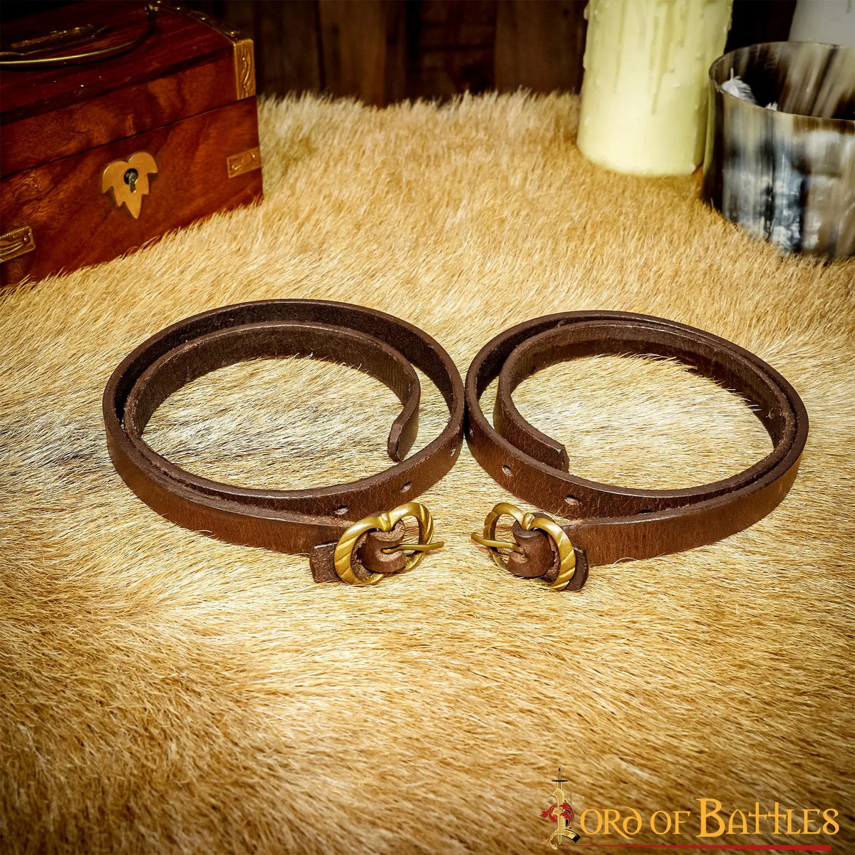 Medieval leather garters, brown