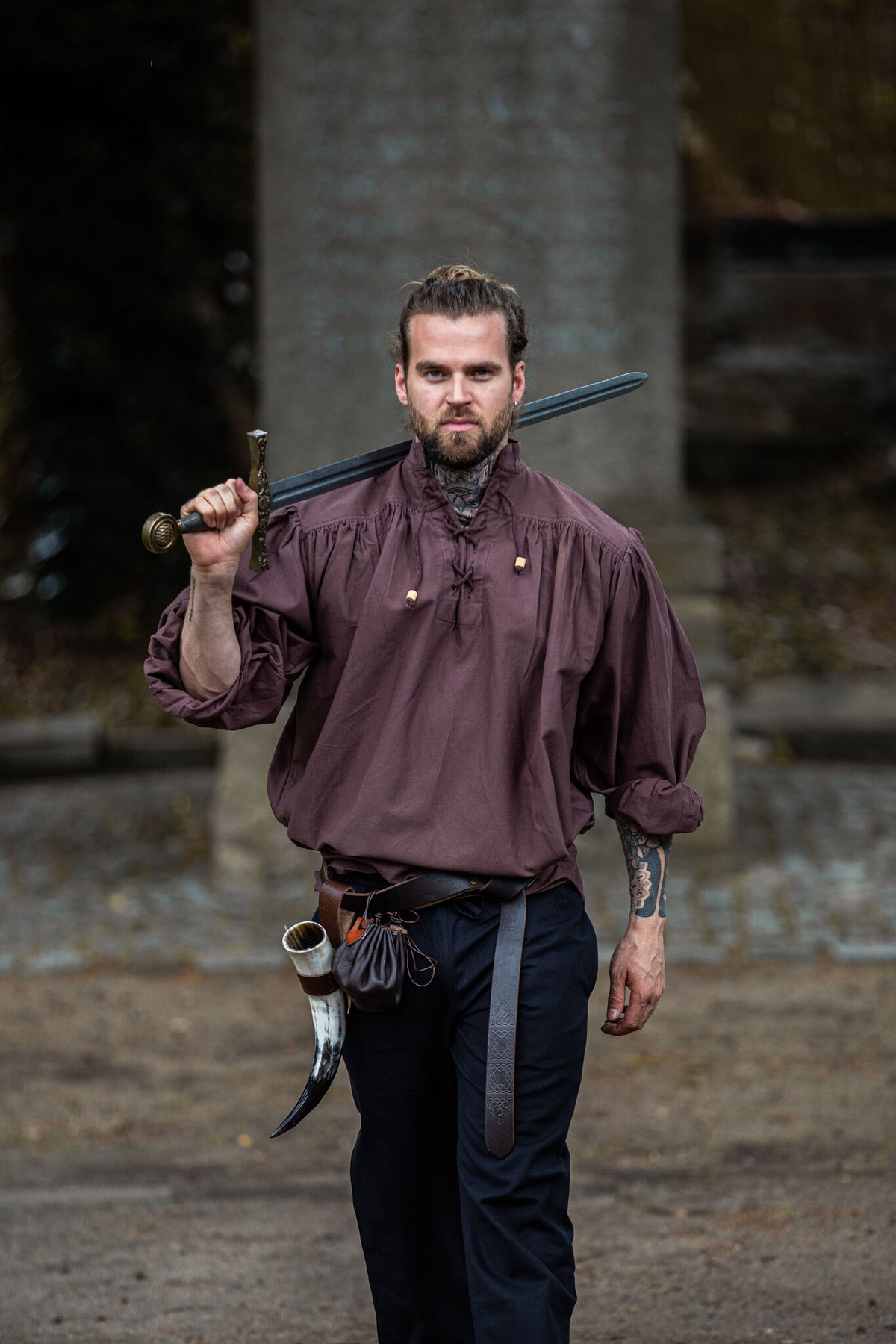 Pirate shirt with collar, brown