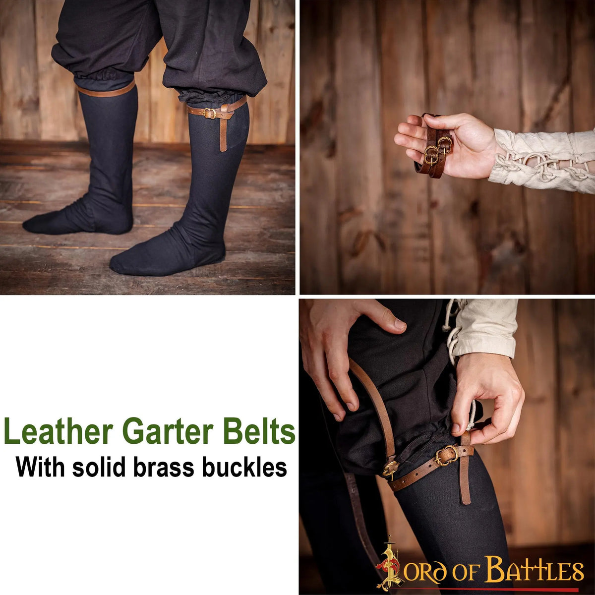 Medieval leather garters, brown