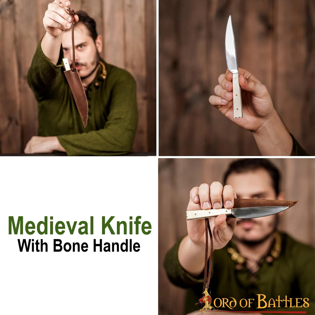 15th century dining knife with bone handle, stainless steel