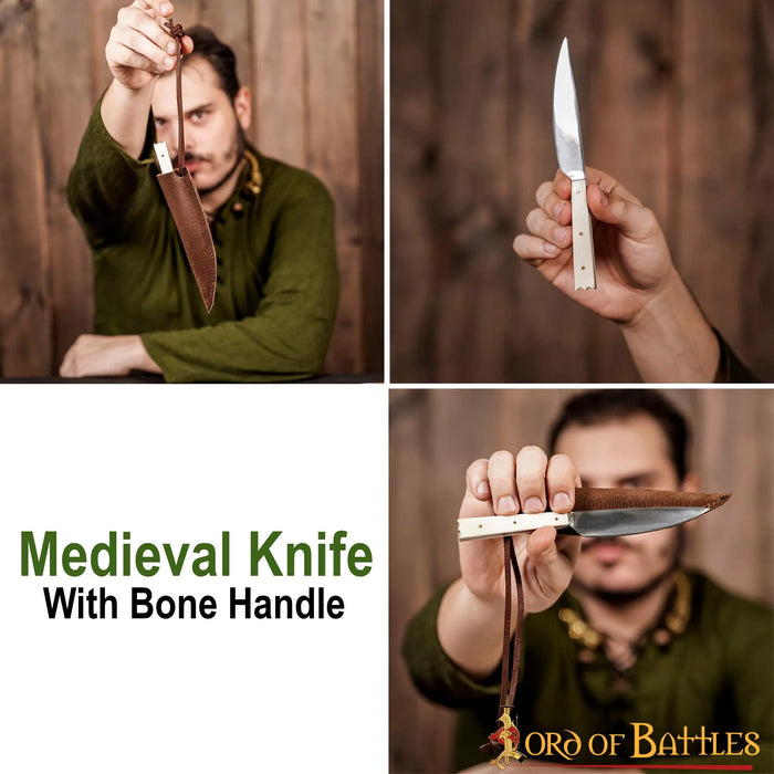 15th century dining knife with bone handle, stainless steel