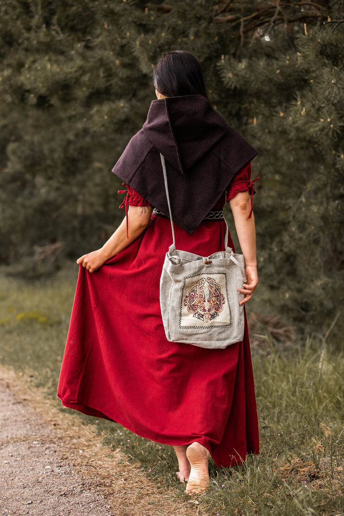 Embroidered Viking Bag Urnes with Herringbone Pattern