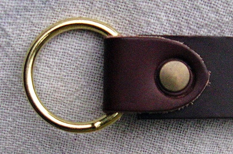 Leather belt with ring buckle, 165 cm, brown