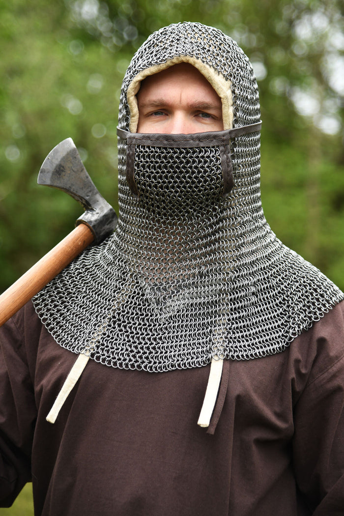 Chainmail coif with square ventail, untreated, 8 mm