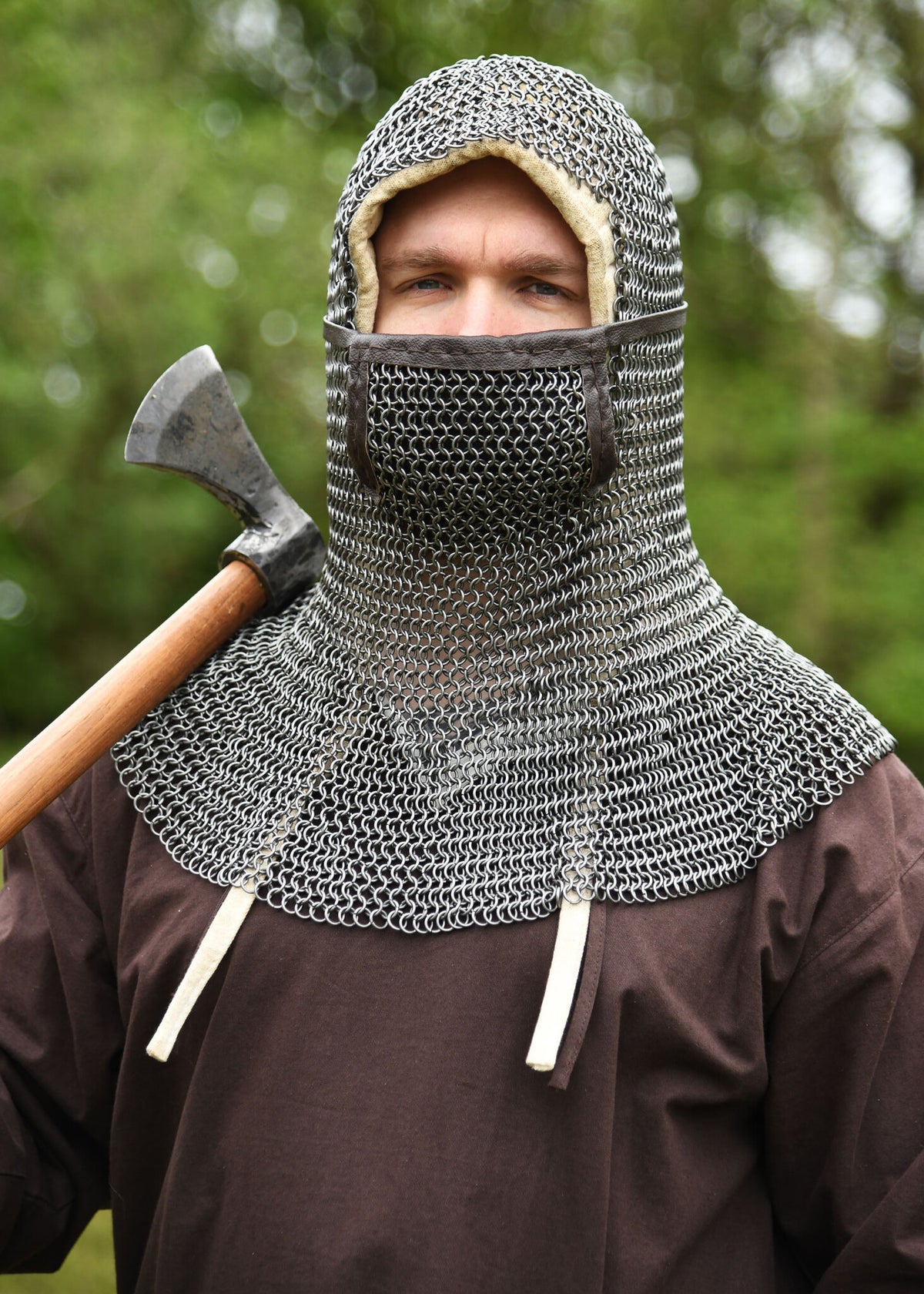 Chainmail coif with square ventail, untreated, 8 mm