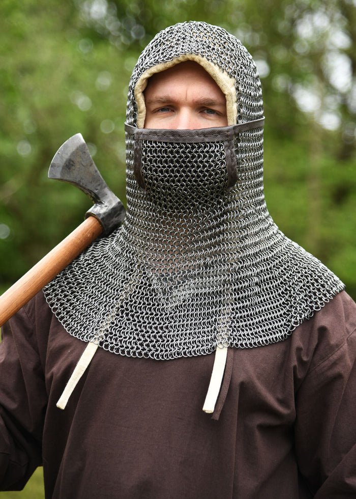 Chainmail coif with square ventail, untreated, 8 mm