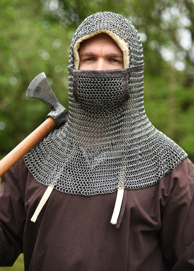Cotta di maglia (coif) con ventaglio quadrato, non trattata, 8 mm