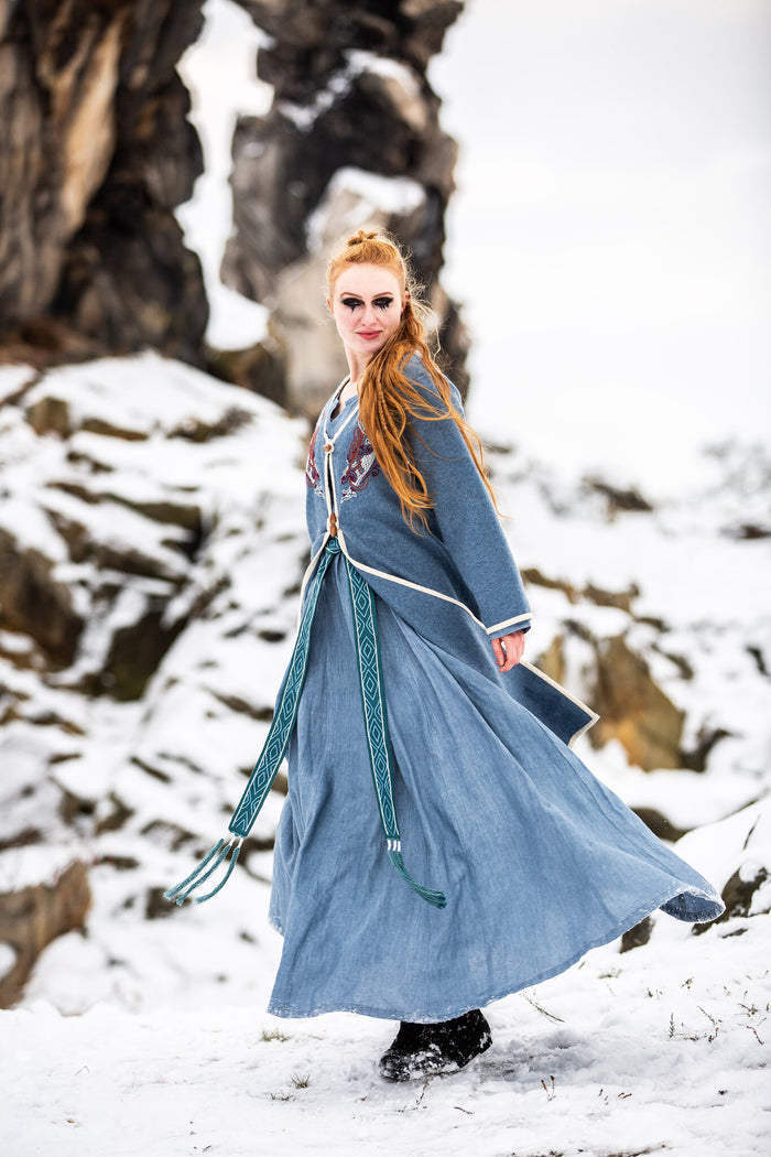 Viking kaftan Skadi, blue, wool blend