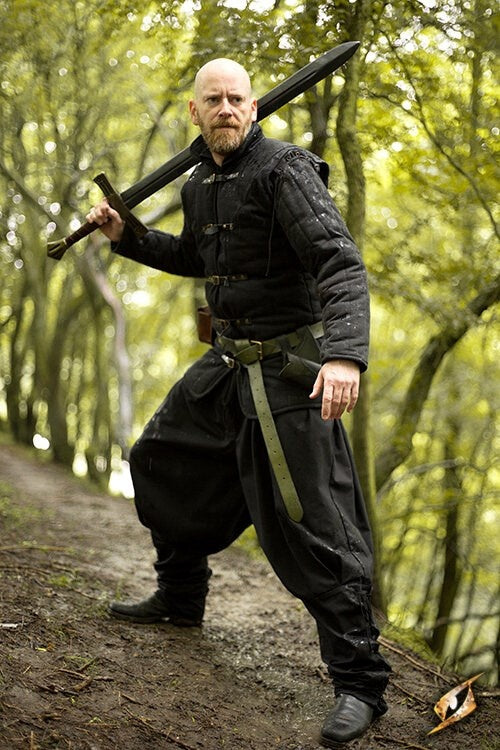 Medieval gambeson with straps, black