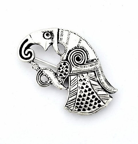 Vendel raven brooch Gotland, right-facing, silvered bronze