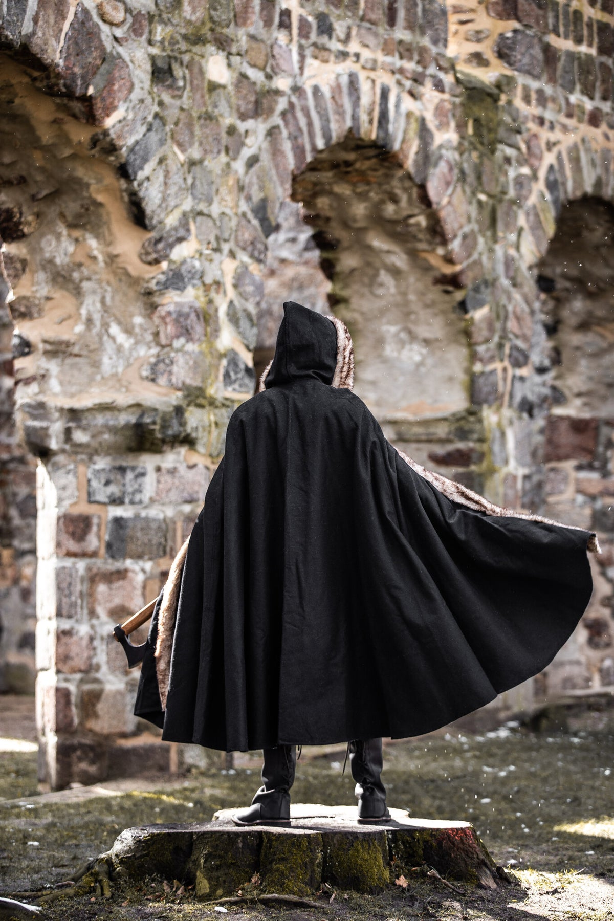 Viking cloak Fjell, black, wool mix