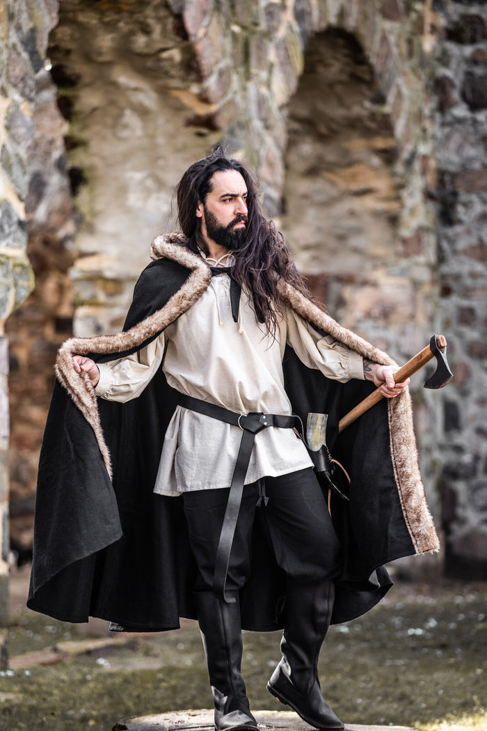 Viking cloak Fjell, black, wool mix