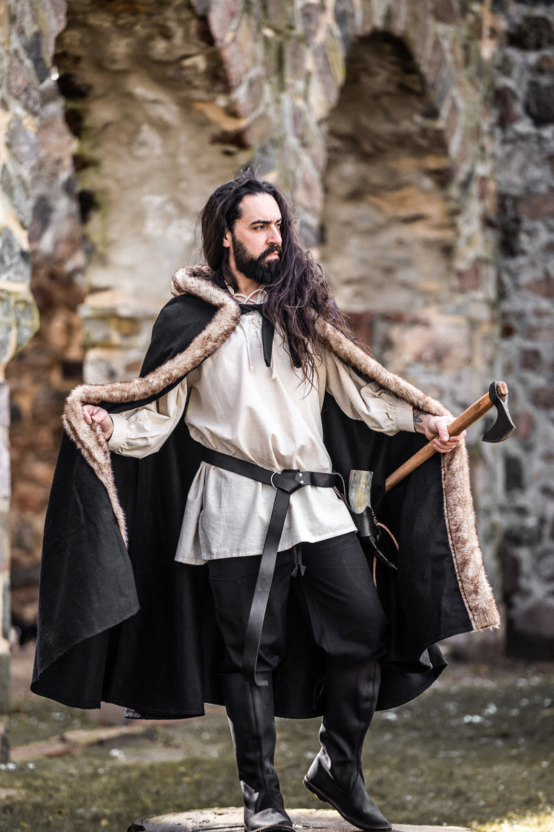 Wikinger Mantel Fjell, schwarz, Wollmix