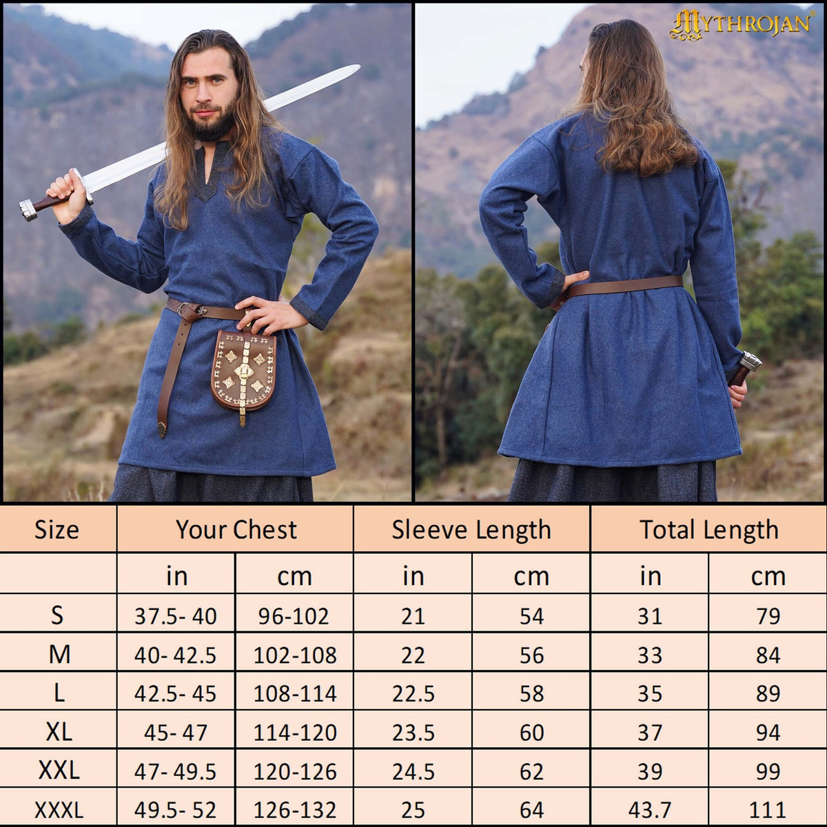 Viking tunic Guthrum, wool, blue