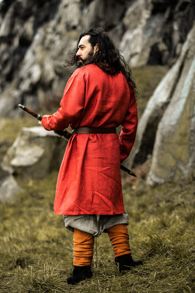 Vikingatunika Halvar, linne, röd