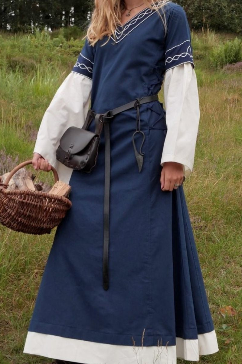 Vestido gótico Fiona, azul/natural