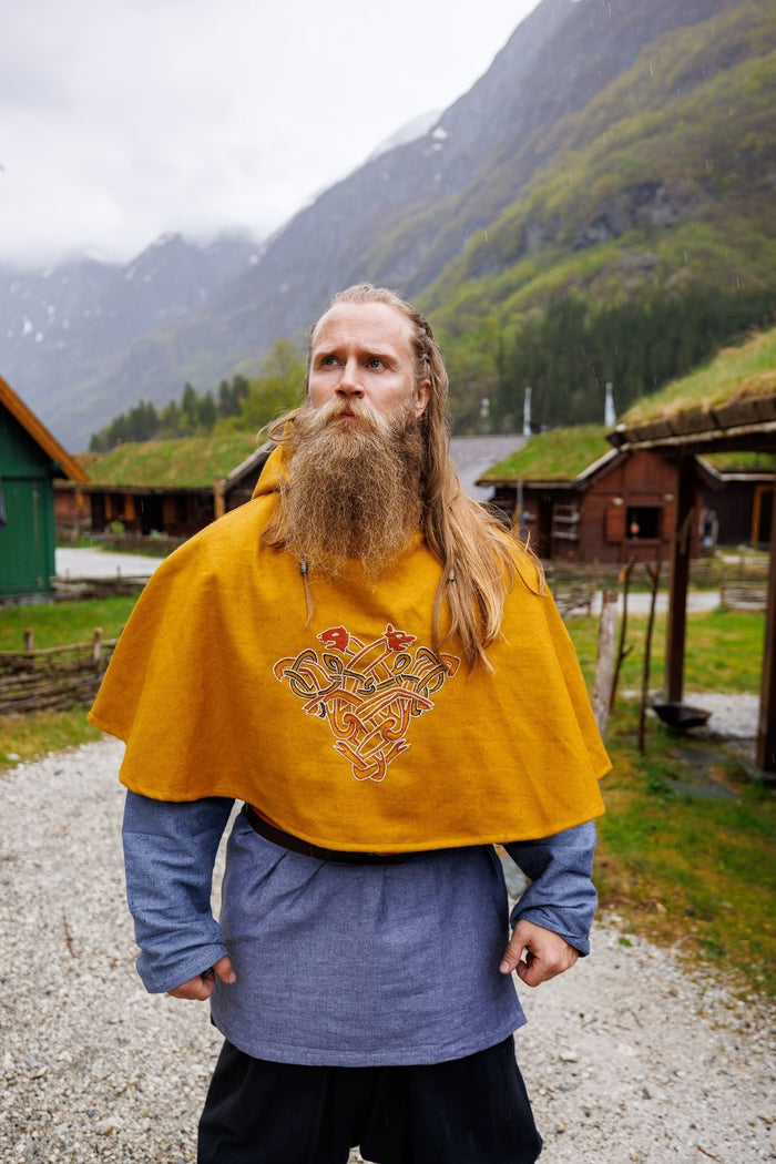 Viking chaperon Bjomolf, mustard yellow, wool mix