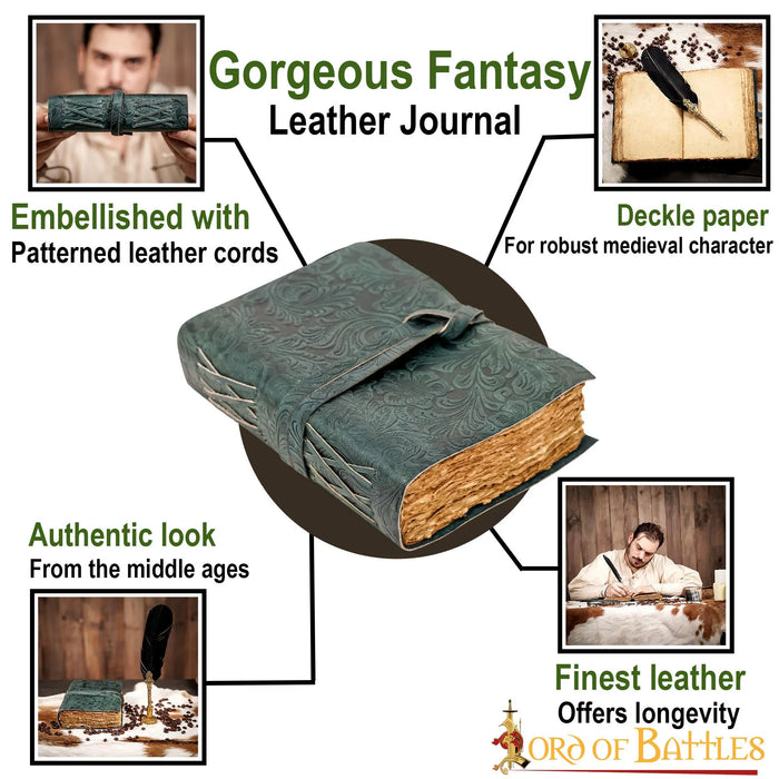 Leather journal fantasy, green