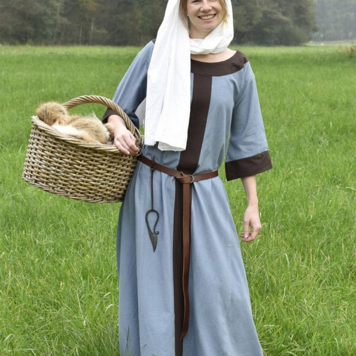 Carolingian dress Clotilde, dalmatica, blue-brown