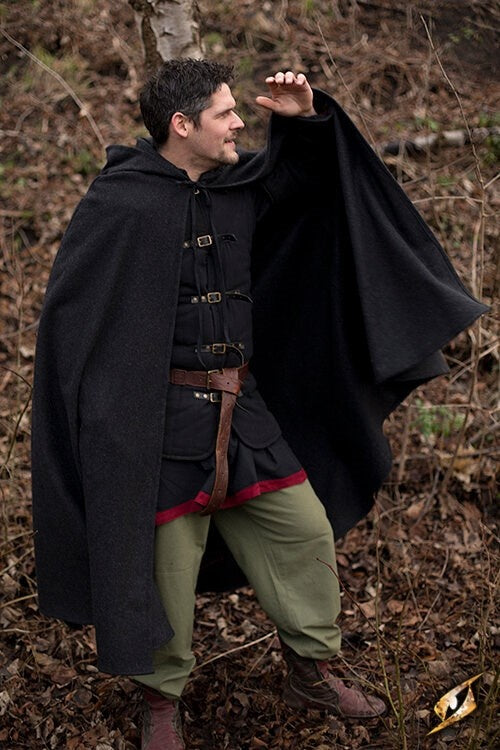 Hooded Wool Cape, grey