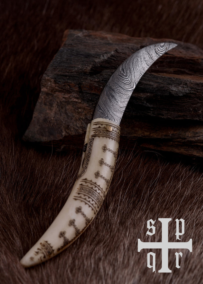 Viking folding knife damascus, semi-sharp