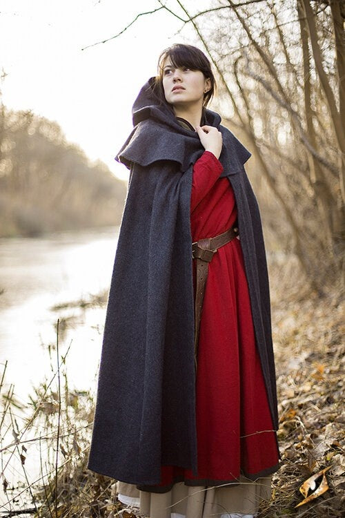 Medieval hooded cloak Thomas, grey, wool mix
