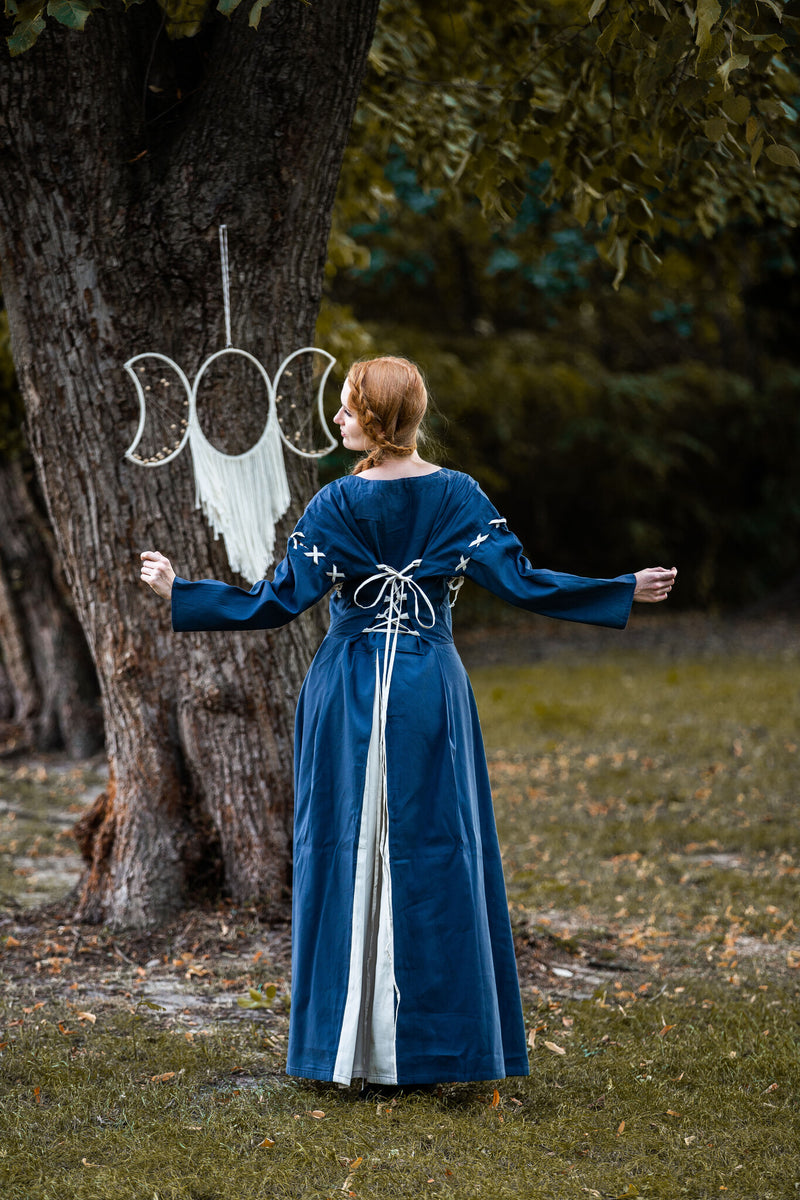 Medieval dress Larina, blue-naturel