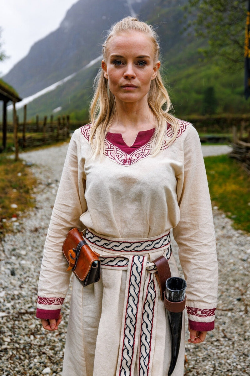 Viking jurk Lagertha, naturel-rood