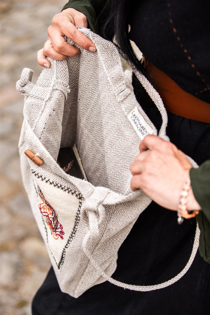 Embroidered Viking Bag Urnes with Herringbone Pattern