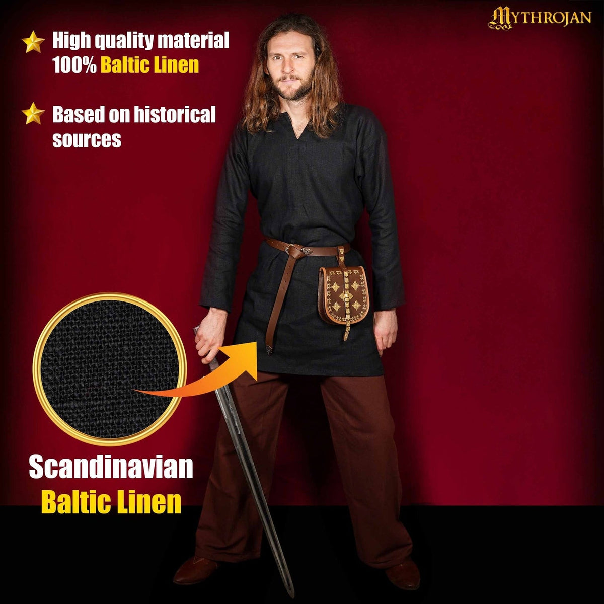 Viking tunic Eirik, linen, black