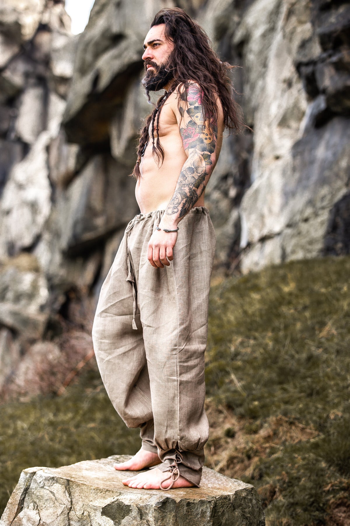Linen Viking Trousers Odin, grey