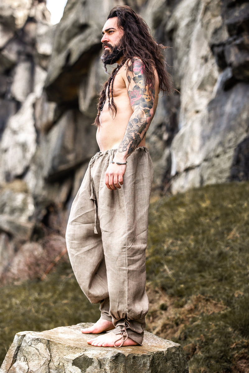 Pantalon viking en lin Odin, gris
