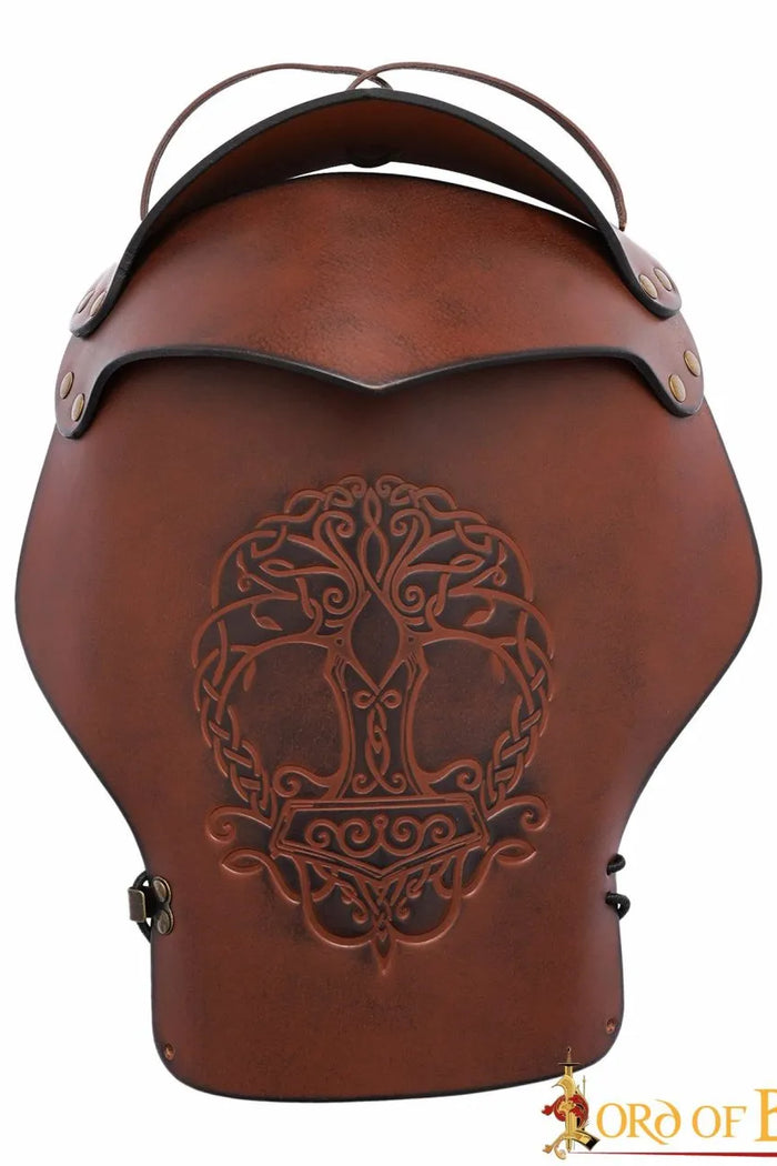 Leather pauldron Yggdrasil Mjolnir, green