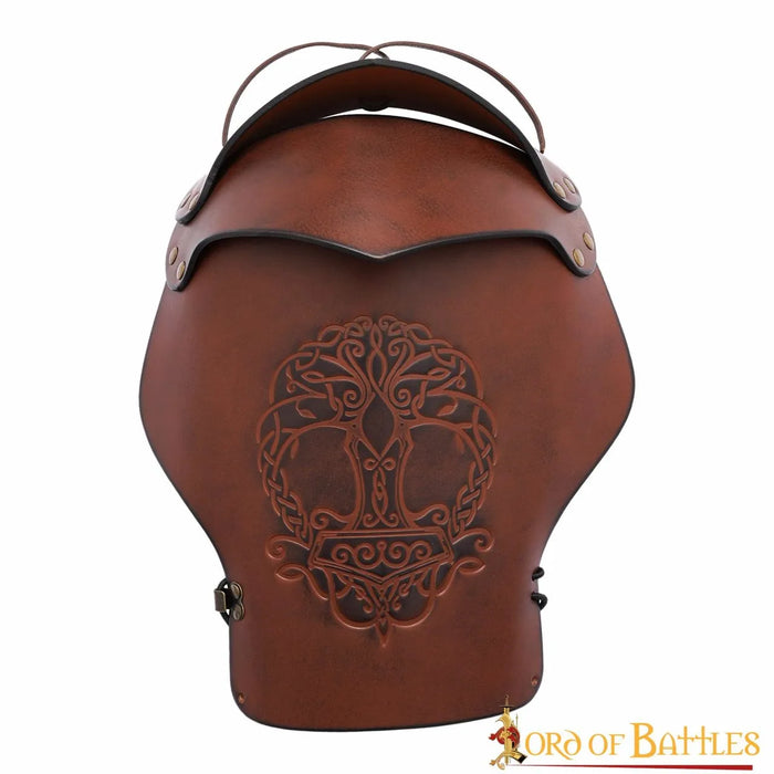 Leather pauldron Yggdrasil Mjolnir, green