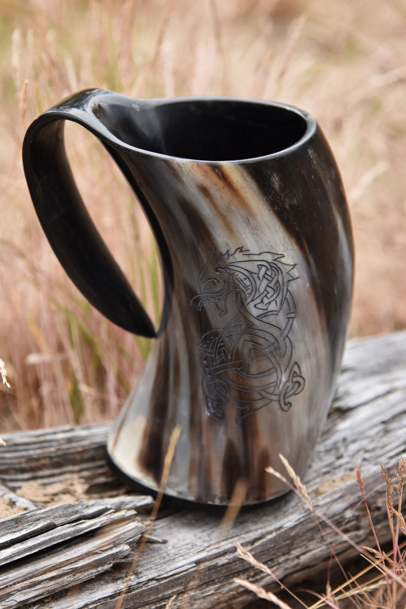 Boccale in corno Fenrir lupo, 650-1000 ml