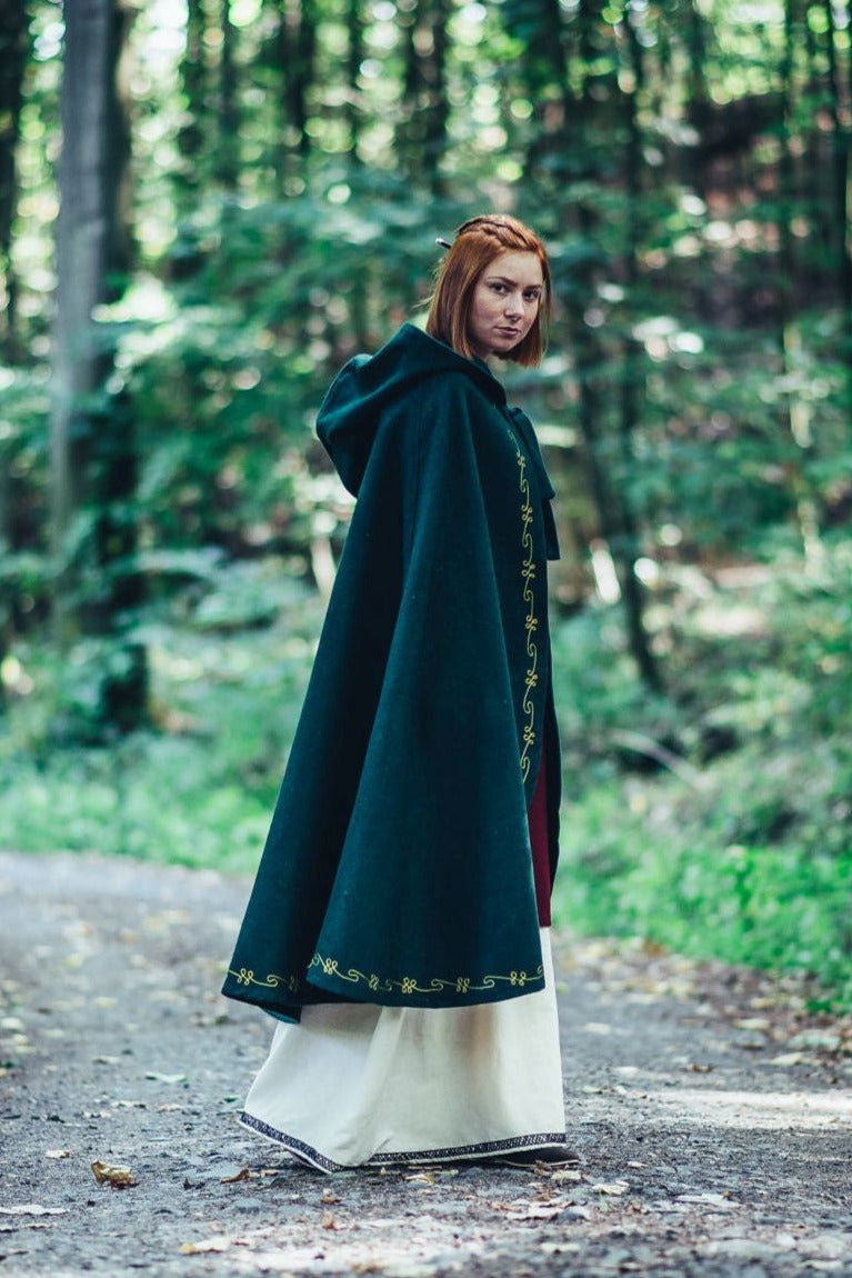 Cloak Ceridwen, green, wool blend