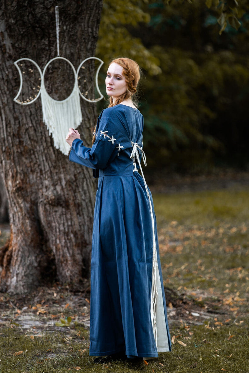 Medieval dress Larina, blue-naturel