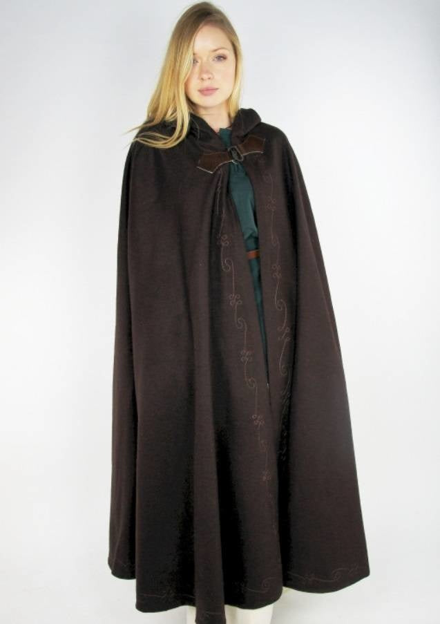 Embroidered cloak Damia with fibula, black, wool mix