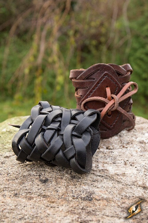 Braided bracelet, brown, leather