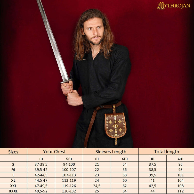 Túnica vikinga Eirik, lino, negra