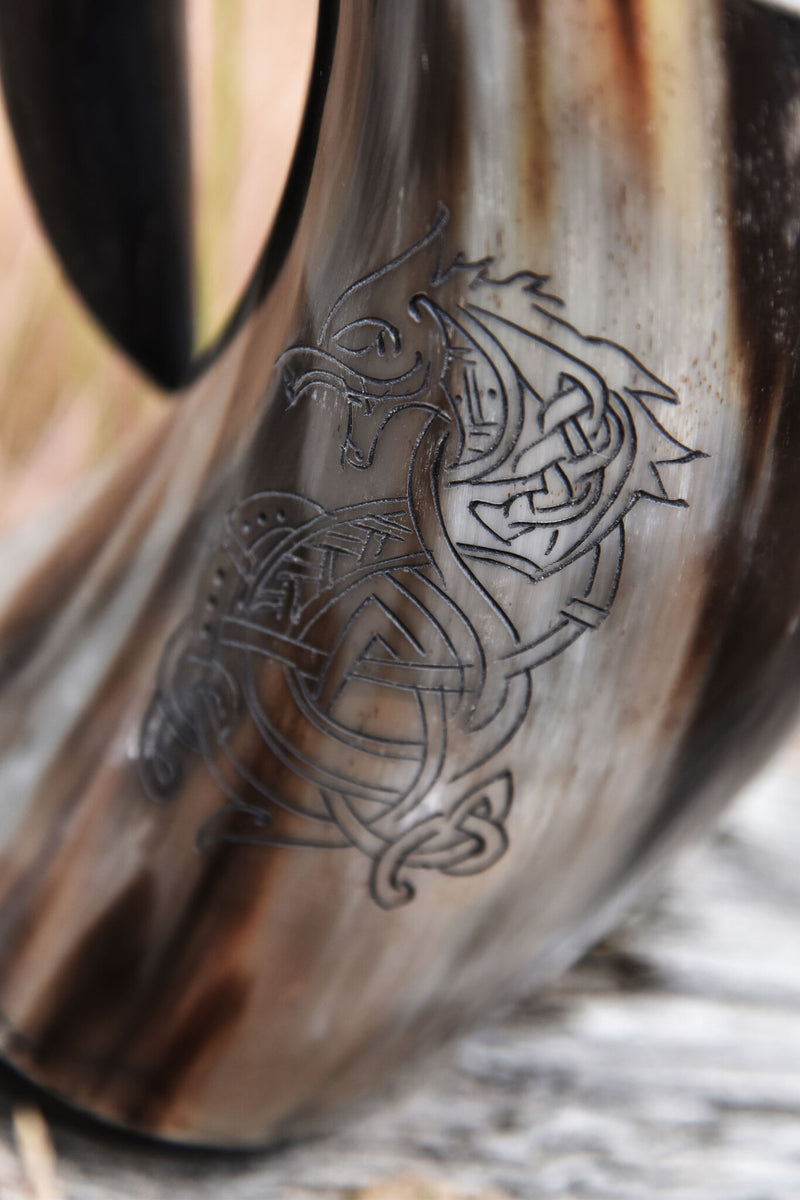 Boccale in corno Fenrir lupo, 650-1000 ml