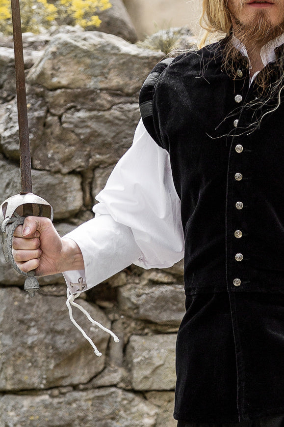 Velvet doublet with metal buttons, black