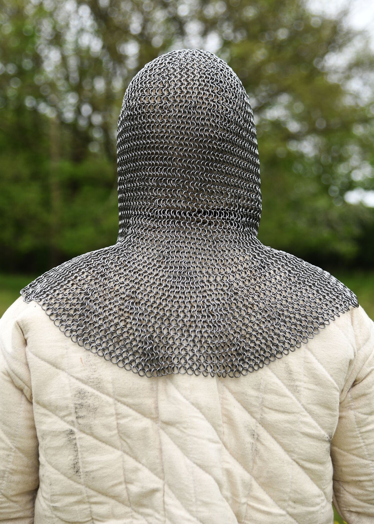 Chainmail coif with triangular ventail, untreated, 8 mm