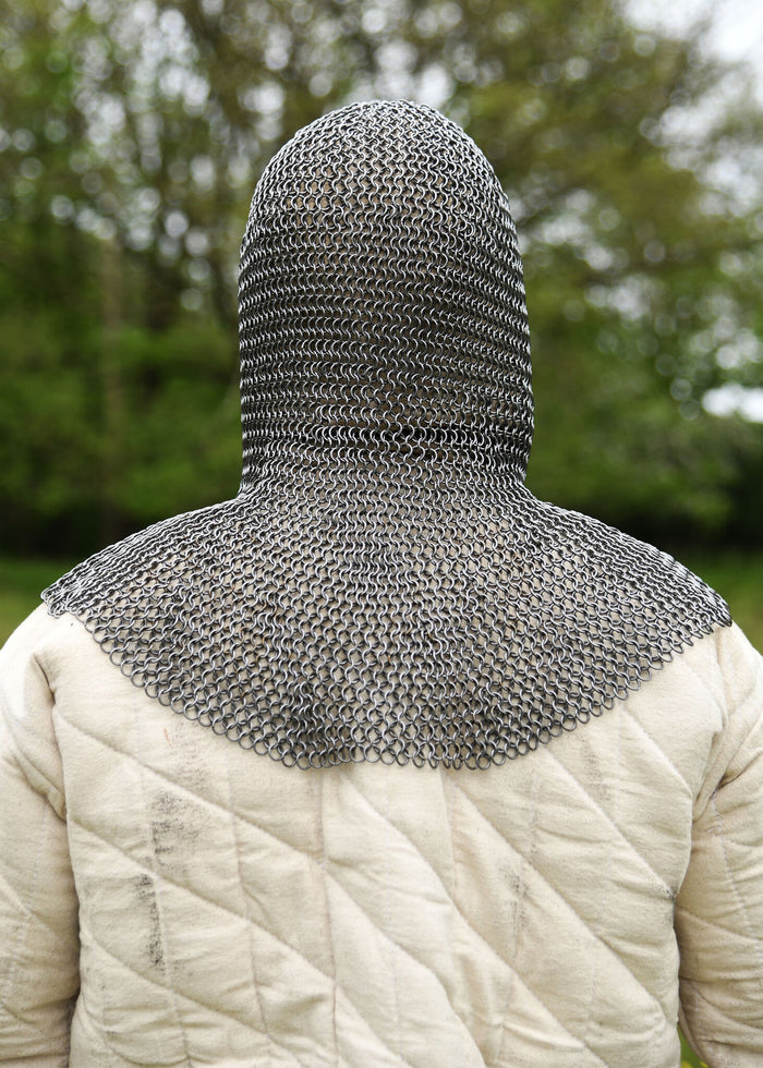 Chainmail coif with triangular ventail, untreated, 8 mm