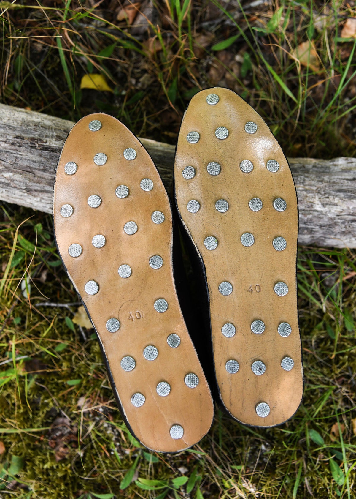 Ankle boots with hobnails, medieval, brown
