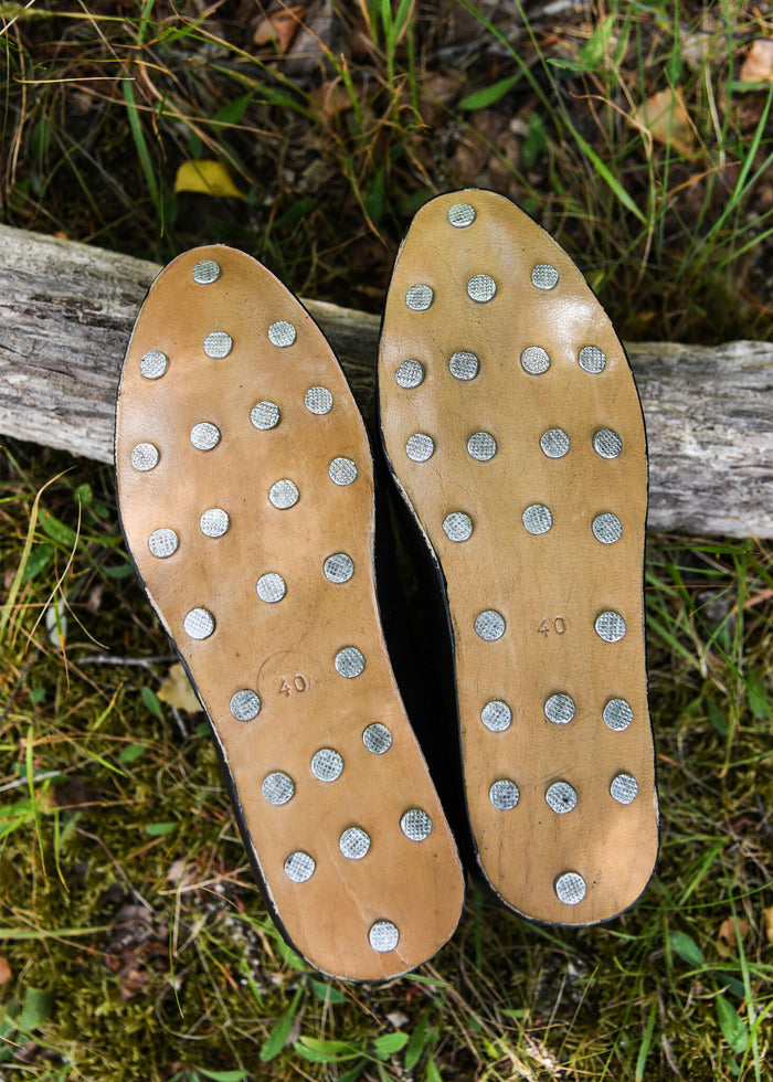 Ankle boots with hobnails, medieval, brown