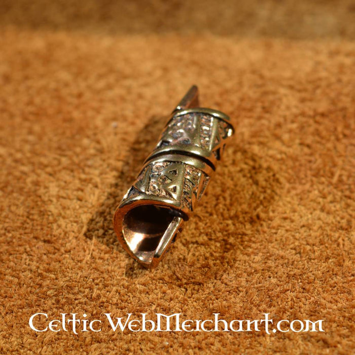 Beard bead with runic inscription, bronze